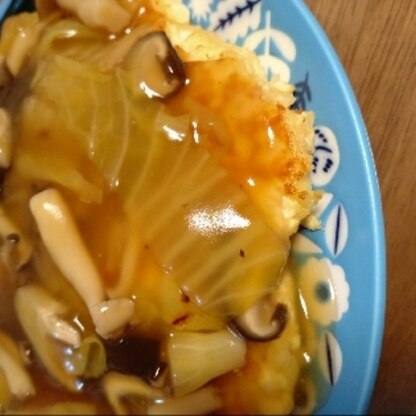 あんかけに白菜としいたけを使いました。豆腐がこんなに食べ応えのあるおかずになるなんて！レシピありがとうございました(*^^*)